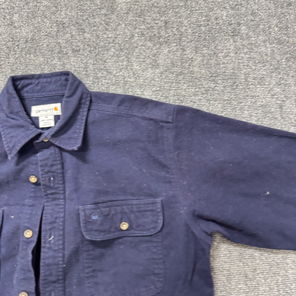 Carhartt Flannel Men's Medium‎ Button Up 100% Cotton Workwear Stained Blue - Picture 6 of 12